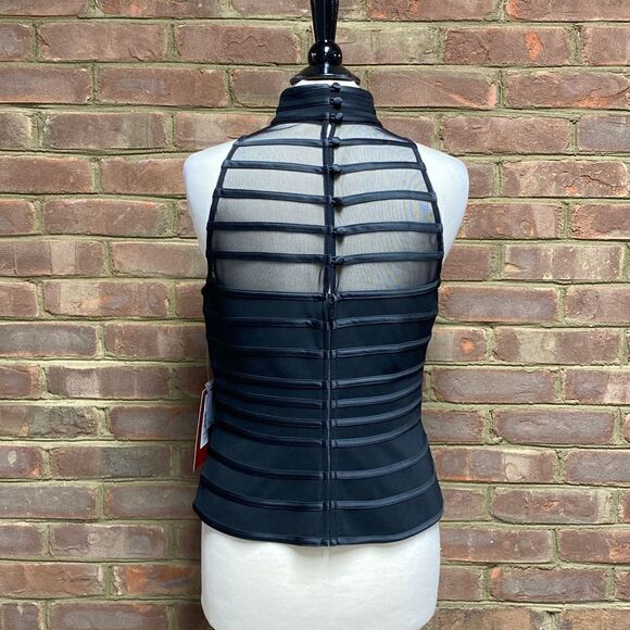 JS Collections Black Mock Neck Mesh Sleeveless Blouse Size 12 NEW - Picture 3 of 8